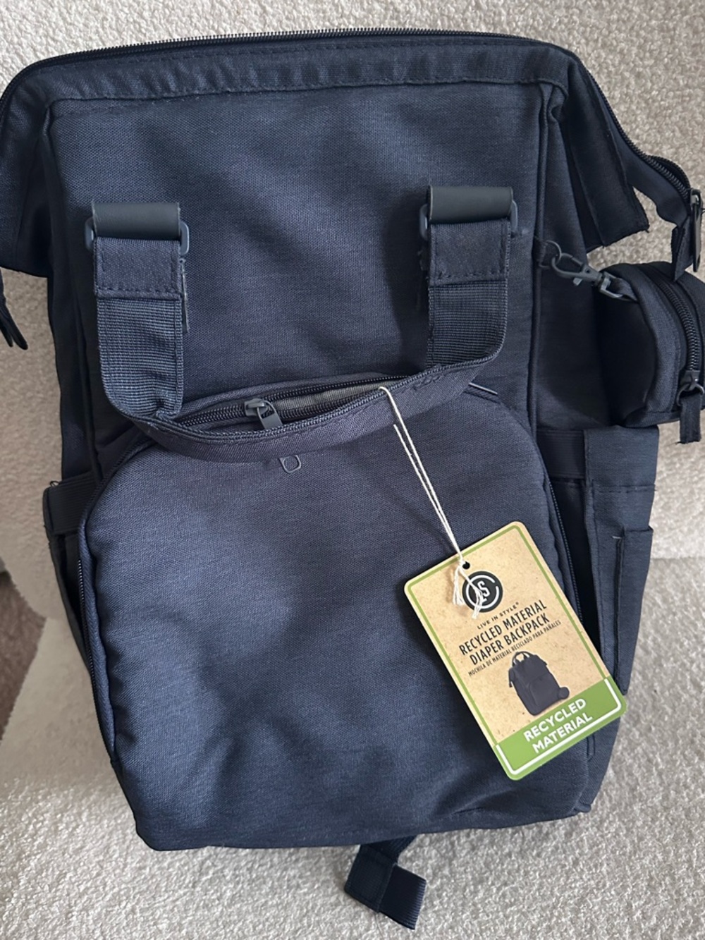 NWT Live in Style Recycled Material Diaper Backpack - Navy Blue
